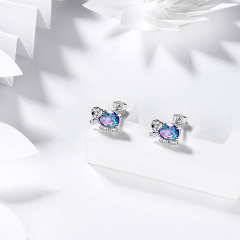 Pendientes de topacio místico con diseño de elefante y arcoíris, joyería para mujeres y niñas, regalo de cumpleaños