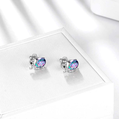 Pendientes de topacio místico con diseño de elefante y arcoíris, joyería para mujeres y niñas, regalo de cumpleaños