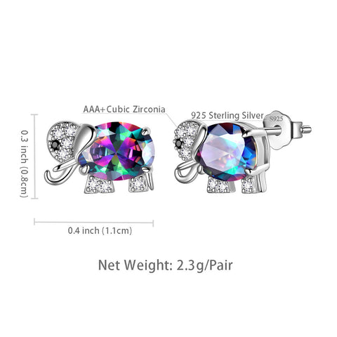 Pendientes de topacio místico con diseño de elefante y arcoíris, joyería para mujeres y niñas, regalo de cumpleaños