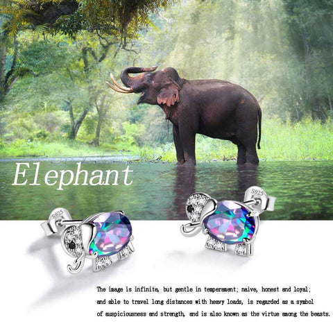 Pendientes de topacio místico con diseño de elefante y arcoíris, joyería para mujeres y niñas, regalo de cumpleaños