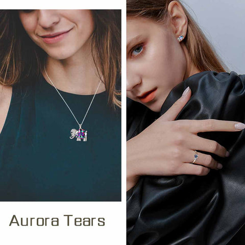 Elefanten-Regenbogen-Mystic-Topas-Schmuckset, 4-teilig, für Damen und Mädchen, Geburtstagsgeschenk