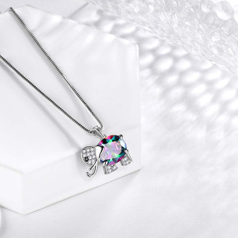 Collar con colgante de topacio místico y arcoíris de elefante, joyería para mujeres y niñas, regalo de cumpleaños