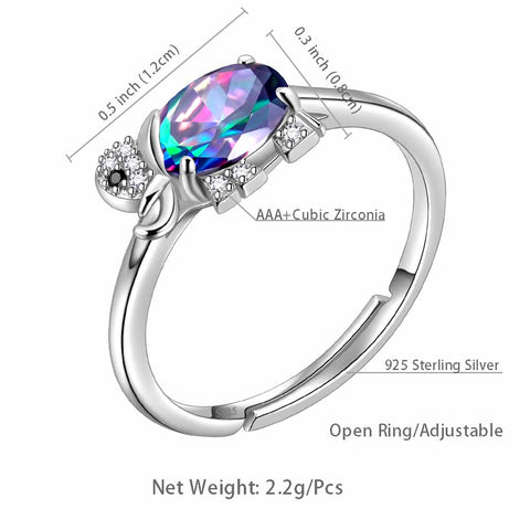 Anillo con colgante de topacio místico y arcoíris de elefante, joyería para mujeres y niñas, regalo de cumpleaños