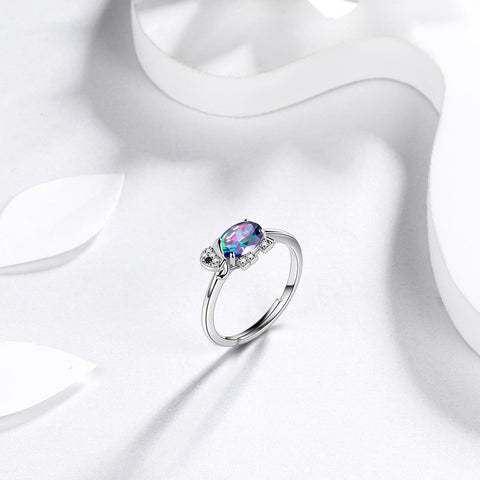 Anillo con colgante de topacio místico y arcoíris de elefante, joyería para mujeres y niñas, regalo de cumpleaños