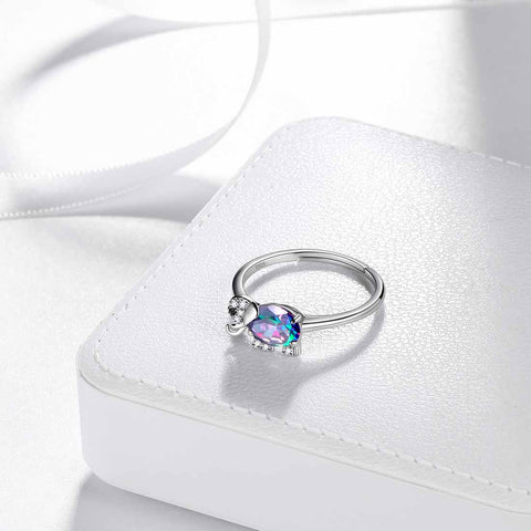 Anillo con colgante de topacio místico y arcoíris de elefante, joyería para mujeres y niñas, regalo de cumpleaños