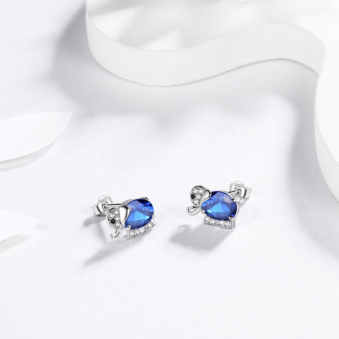 Pendientes de zafiro con piedra natal de elefante, joyería para mujeres y niñas, regalo de cumpleaños