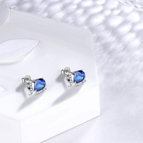 Pendientes de zafiro con piedra natal de elefante, joyería para mujeres y niñas, regalo de cumpleaños