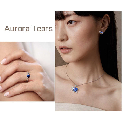 Collar de elefante para mujer, pendientes, anillo, conjunto de joyería, piedra natal de septiembre azul, regalo de cumpleaños para niñas