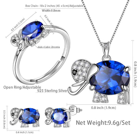 Elefanten-Geburtsstein-September-Saphir-Schmuckset, 4-teiliges Damen- und Mädchen-Geburtstagsgeschenk