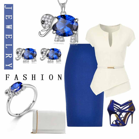 Collar de elefante para mujer, pendientes, anillo, conjunto de joyería, piedra natal de septiembre azul, regalo de cumpleaños para niñas