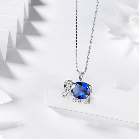 Collar con colgante de zafiro con piedra natal de elefante, joyería para mujeres y niñas, regalo de cumpleaños