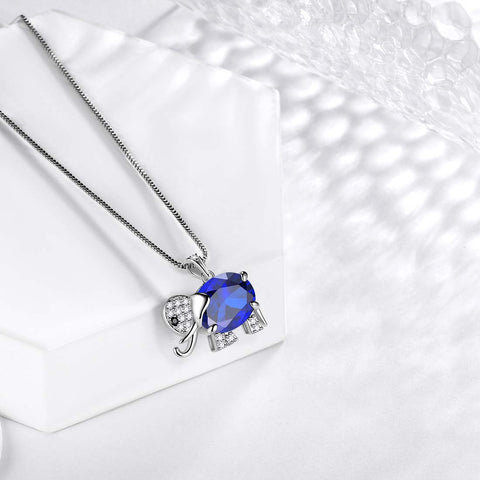 Collar con colgante de zafiro con piedra natal de elefante, joyería para mujeres y niñas, regalo de cumpleaños