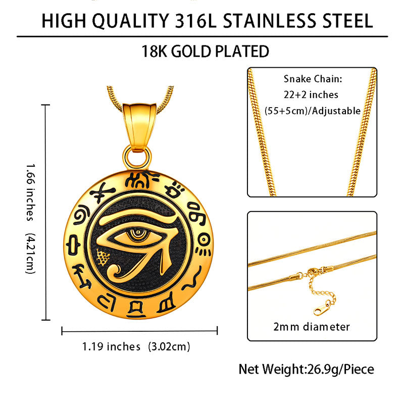 Eye of Horus Necklace 316L Stainless Steel Mens Amulet Jewelry - Necklaces - Aurora Tears