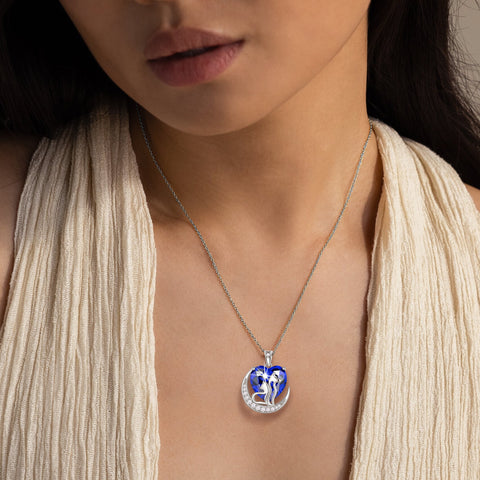 Women Animal Cat and Dog Necklace Blue Heart September Birthstone Charm Sapphire Pendant Jewelry Christmas Birthday Gift for Mother Daughter Pet Lovers - Aurora Tears