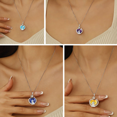 Couple Necklace for Women 925 Sterling Silver 15MM Heart September Birthstone Rose Flower Pendant Wedding Engagement Bridal Jewelry Valentines Gift for Her Wife - Aurora Tears