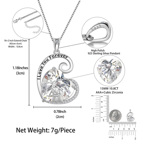 Mother Daughter Necklace 925 Sterling Silver Love Heart Diamond April Birthstone Pendant Jewelry Mom Women Christmas Birthday Mother's Day Gift - Aurora Tears
