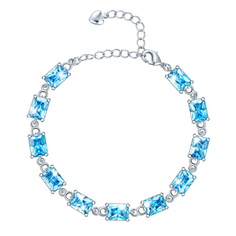 Juwaliy 18K White Gold Plated Tennis Bracelets for Women Birthstone Jewelry Birthday Gifts for Wife Mother Daughter