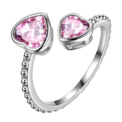 Women Double Love Hearts Birthstone Ring Girls Birthsday Gift 925 Sterling Silver