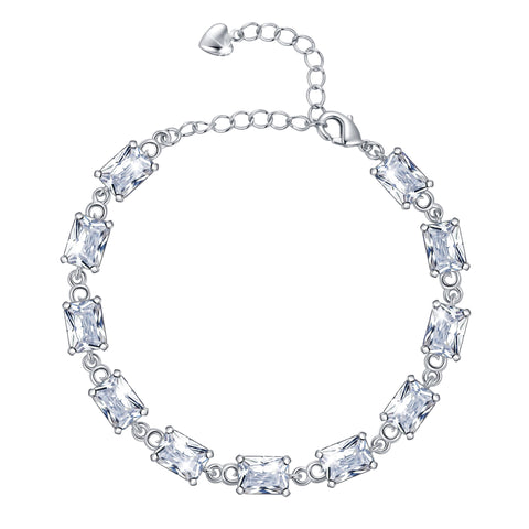Juwaliy 18K White Gold Plated Tennis Bracelets for Women Birthstone Jewelry Birthday Gifts for Wife Mother Daughter