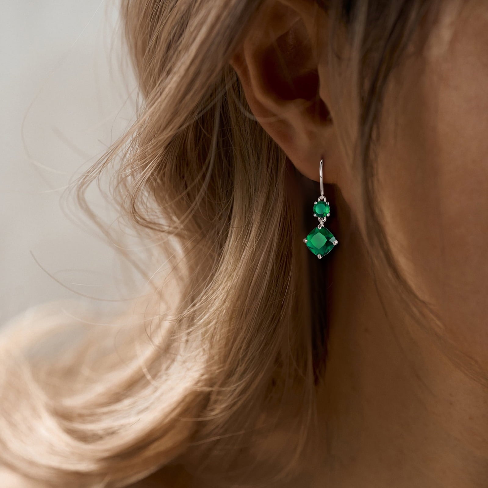 Women Dangle Earrings 925 Sterling Silver Hook Green May Birthstone Emerald Earring Jewelry Mom Grandma Birthday Mother's Day Gift - Aurora Tears