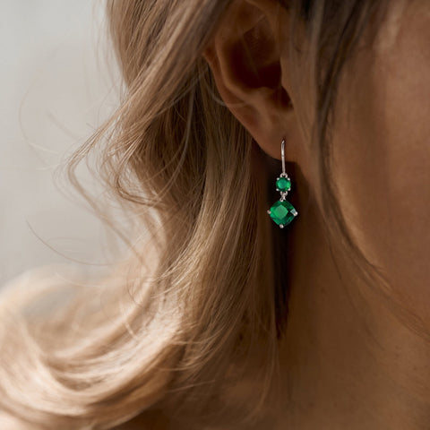 Women Dangle Earrings 925 Sterling Silver Hook Green May Birthstone Emerald Earring Jewelry Mom Grandma Birthday Mother's Day Gift - Aurora Tears