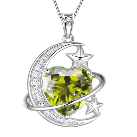 Halskette mit Mond und Sternen für Damen, Herz, Geburtsstein, 925er Sterlingsilber, Anhänger, Schmuck, Geschenk für Mädchen