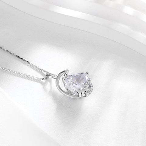 April Birthstone Heart Necklace Butterfly Pendant Diamond 925 Sterling Silver Bridal Jewelry Women Mother Birthday Valentine's Day Gift - Aurora Tears