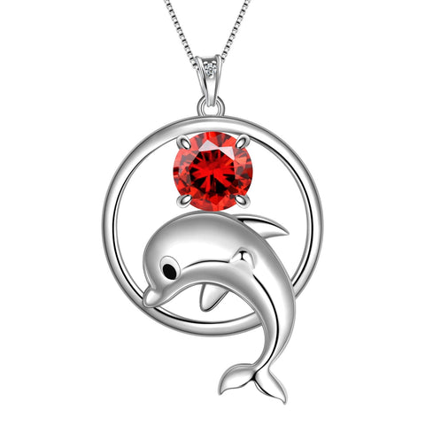 Juwaliy 925 Sterling Silver Cute Dolphin Necklace for Women Birthstone Pendant Sea Animal Jewelry Gifts - Aurora Tears
