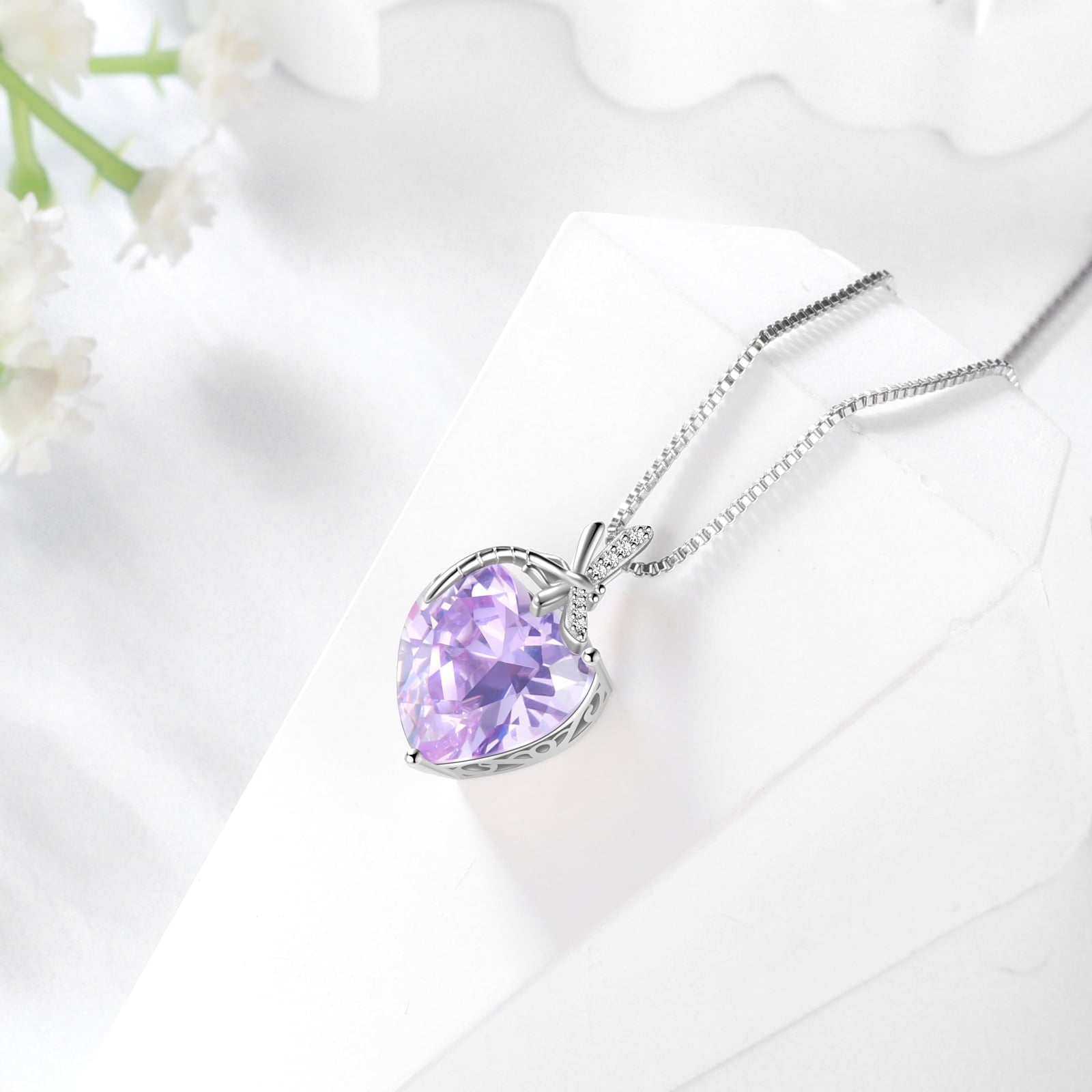Dragonfly Necklace Heart June Birthstone Necklace Alexandrite Purple 925 Sterling Silver Pendant Jewelry Women Birthday Christmas Mother's Day Gift - Aurora Tears