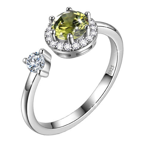 Anillo redondo con piedra natal para mujer, regalo de cumpleaños para niñas, plata de ley 925