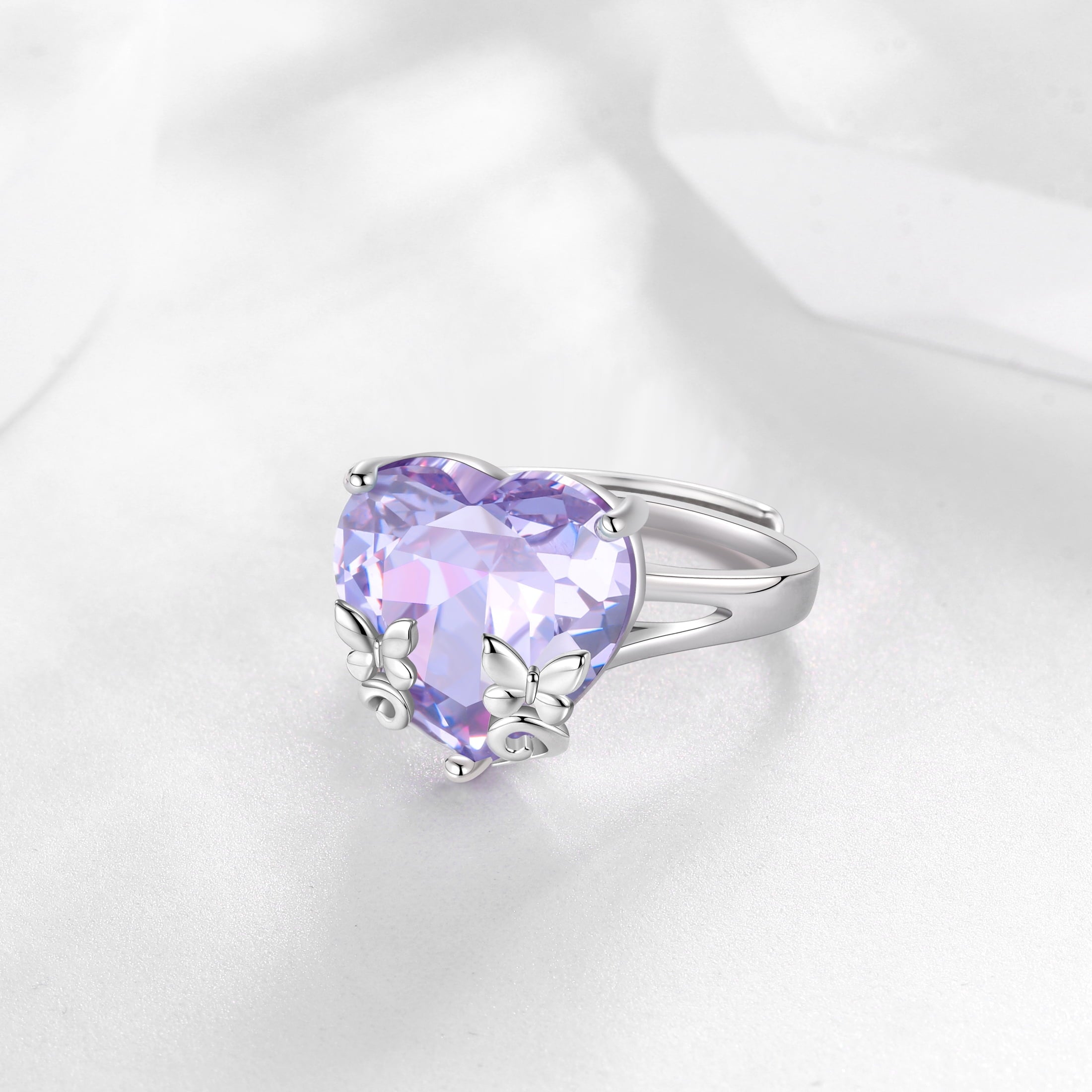 9Ct Women Heart Ring 925 Sterling Silver Butterfly June Birthstone Alexandrite Solitaire Ring Jewelry Birthday Gift for Mother - Aurora Tears