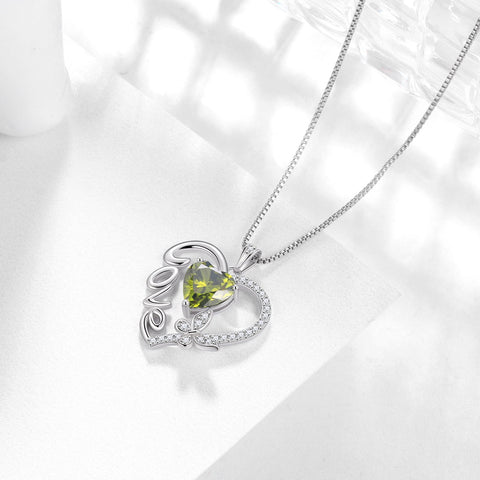 Women Green Love Heart Necklace Butterfly August Birthstone Necklace Peridot CZ 925 Sterling Silver Pendant Jewelry Christmas Birthday Mother's Day Gift - Aurora Tears