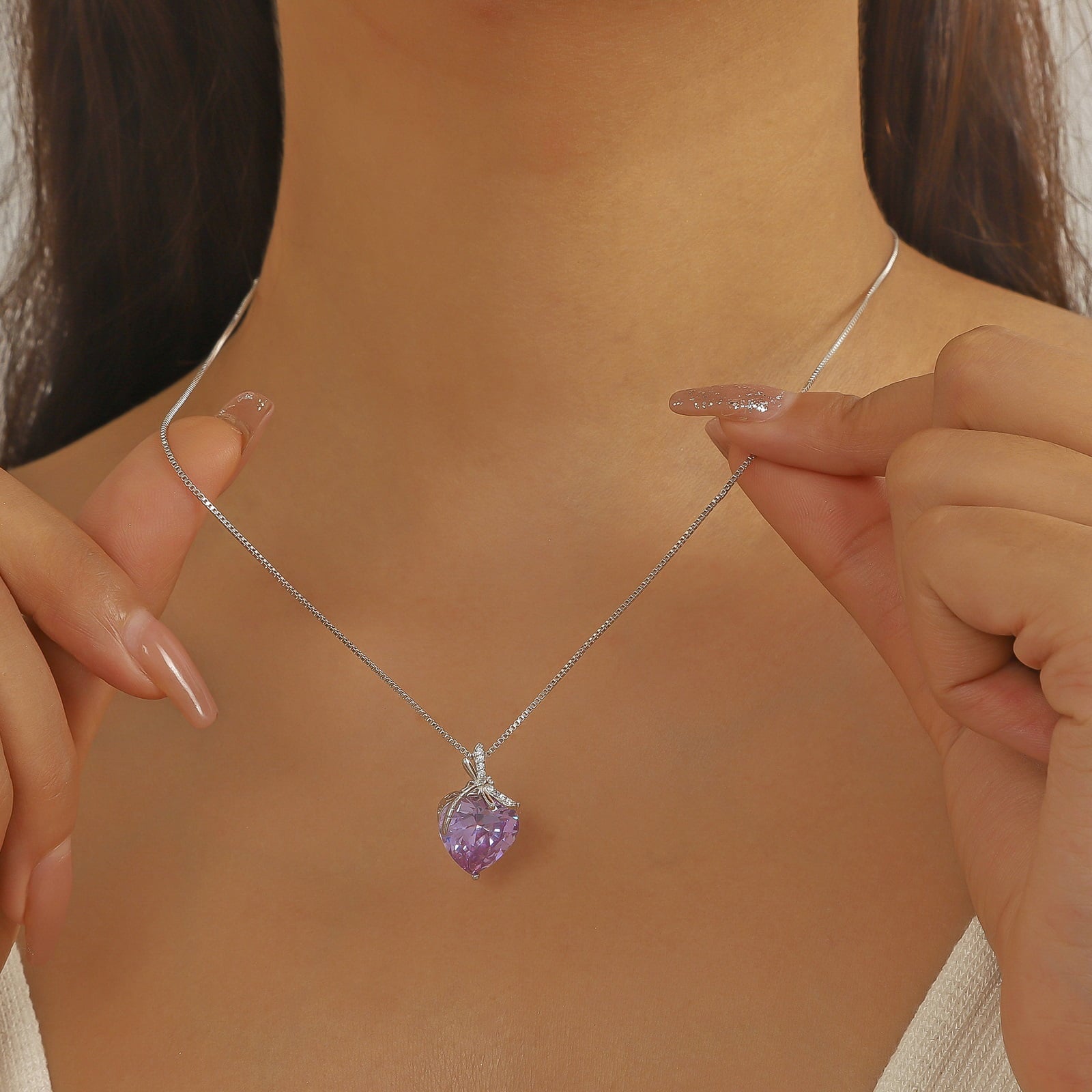 Dragonfly Necklace Heart June Birthstone Necklace Alexandrite Purple 925 Sterling Silver Pendant Jewelry Women Birthday Christmas Mother's Day Gift - Aurora Tears