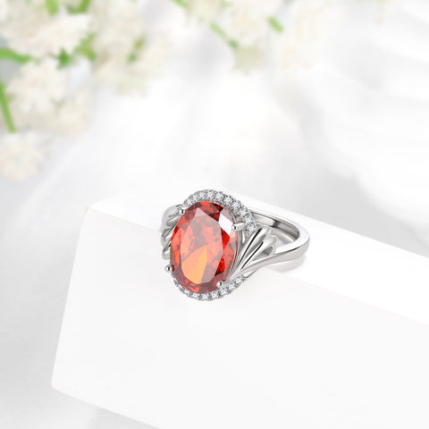 Women 8Ct Halo Oval Ring 925 Sterling Silver January Birthstone Garnet Red Band Ring Jewelry Mother Grandma Birthday Valentine Gift for Her - Aurora Tears