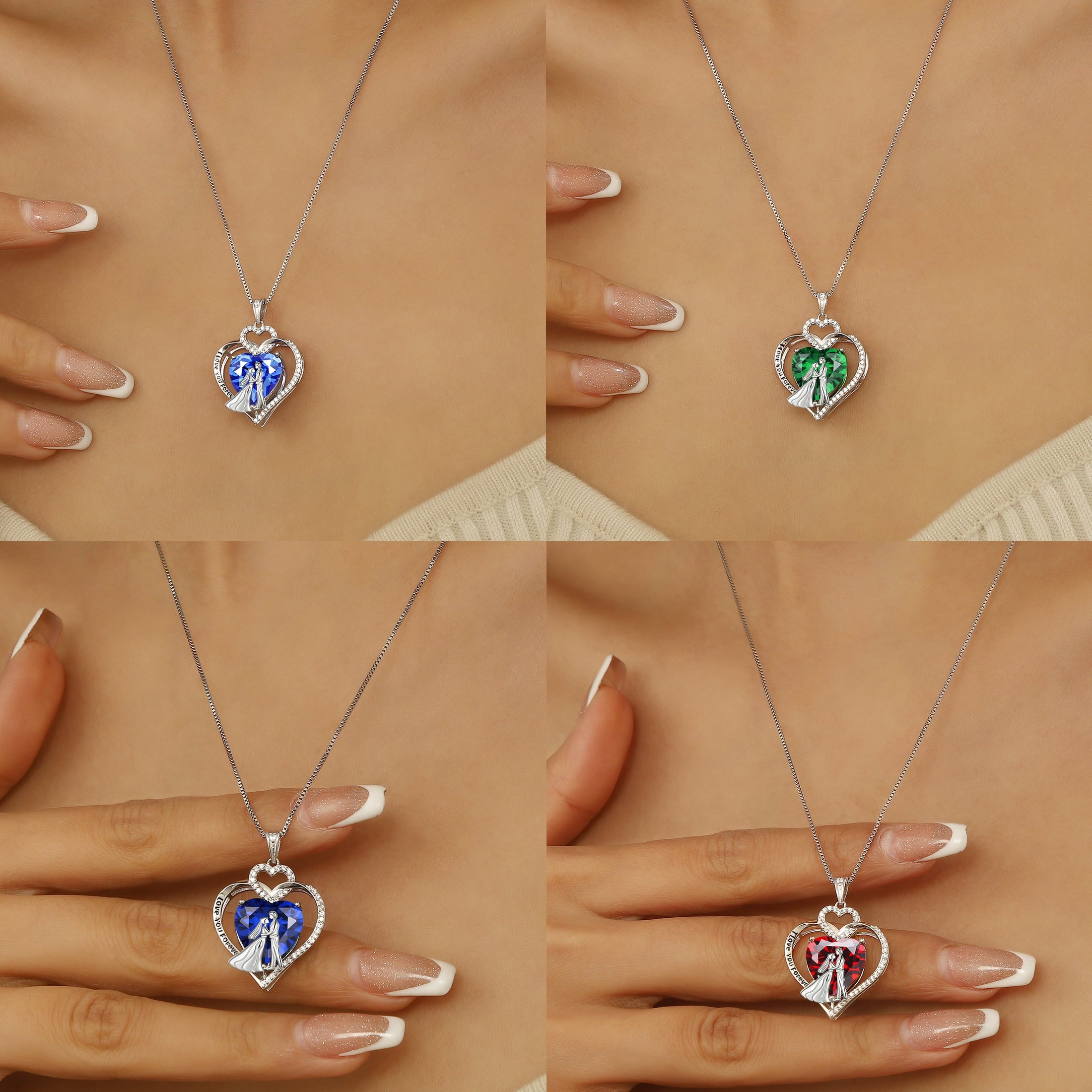 Couple Necklace for Women 925 Sterling Silver Heart May Birthstone Pendant Love You Wedding Bridal Engagement Jewelry Valentine's Day Gift for Her Wife Girlfriend - Aurora Tears