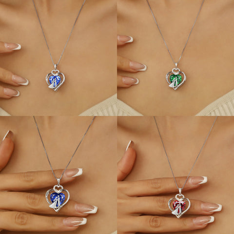 Couple Necklace for Women 925 Sterling Silver Heart May Birthstone Pendant Love You Wedding Bridal Engagement Jewelry Valentine's Day Gift for Her Wife Girlfriend - Aurora Tears