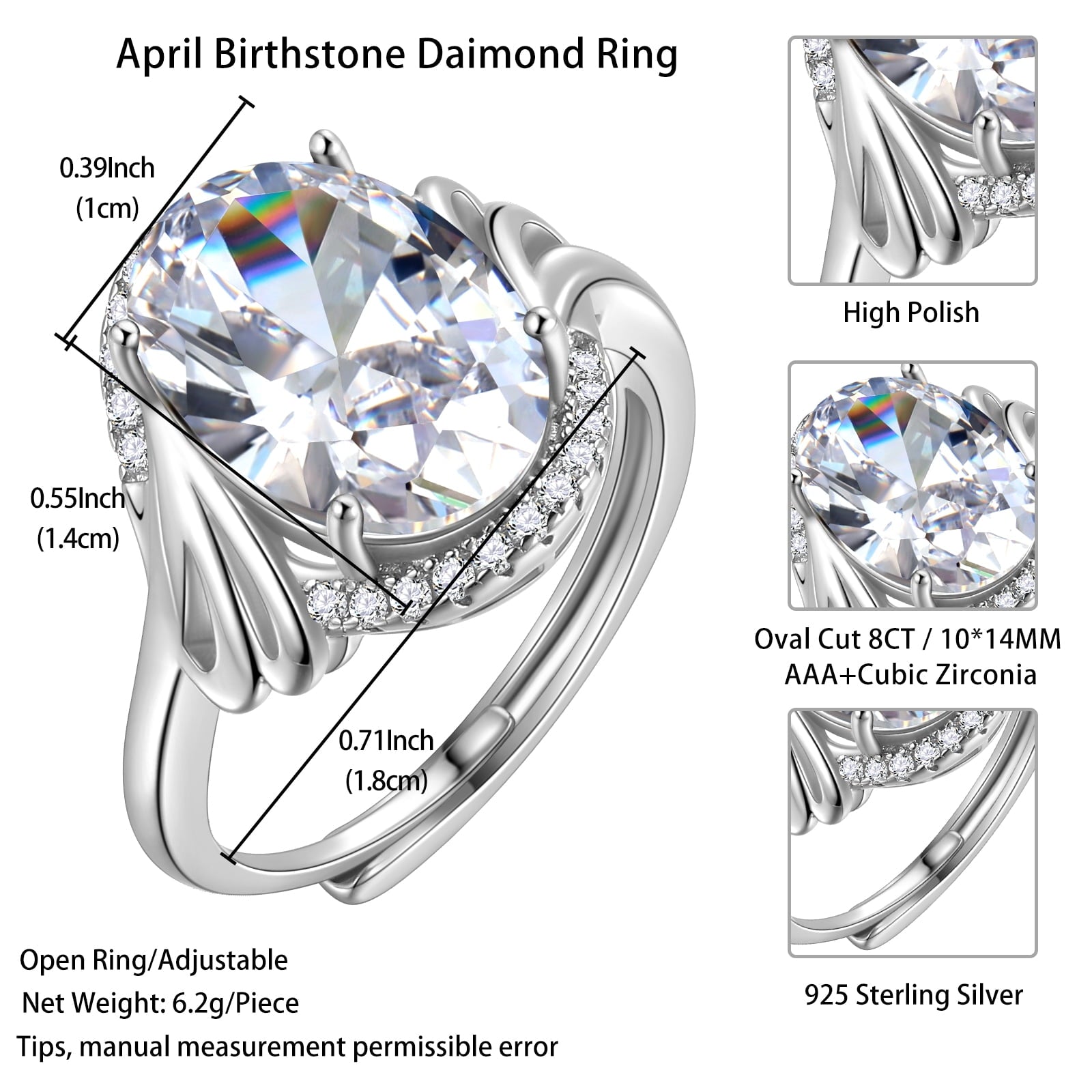8Ct Halo Oval Engagement Ring 925 Sterling Silver Women April Birthstone Diamond CZ Band Promise Bridal Jewelry Mother Birthday Gift - Aurora Tears