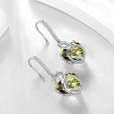Cat Butterfly Earrings for Women 925 Sterling Silver Earrings Dangle Drop Hook Green Heart Peridot August Birthstone Jewelry Christmas Birthday Valentines Mothers Day Gift for Mom Grandma - Aurora Tears