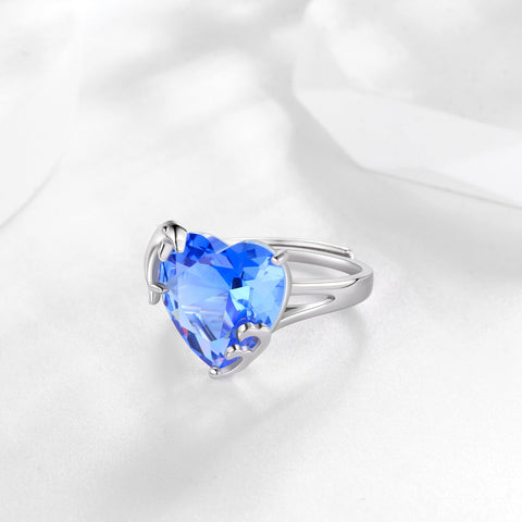 9Ct Women Heart Ring 925 Sterling Silver Dolphin December Birthstone Tanzanite Blue Solitaire Ring Jewelry Mom Christmas Birthday Gift - Aurora Tears