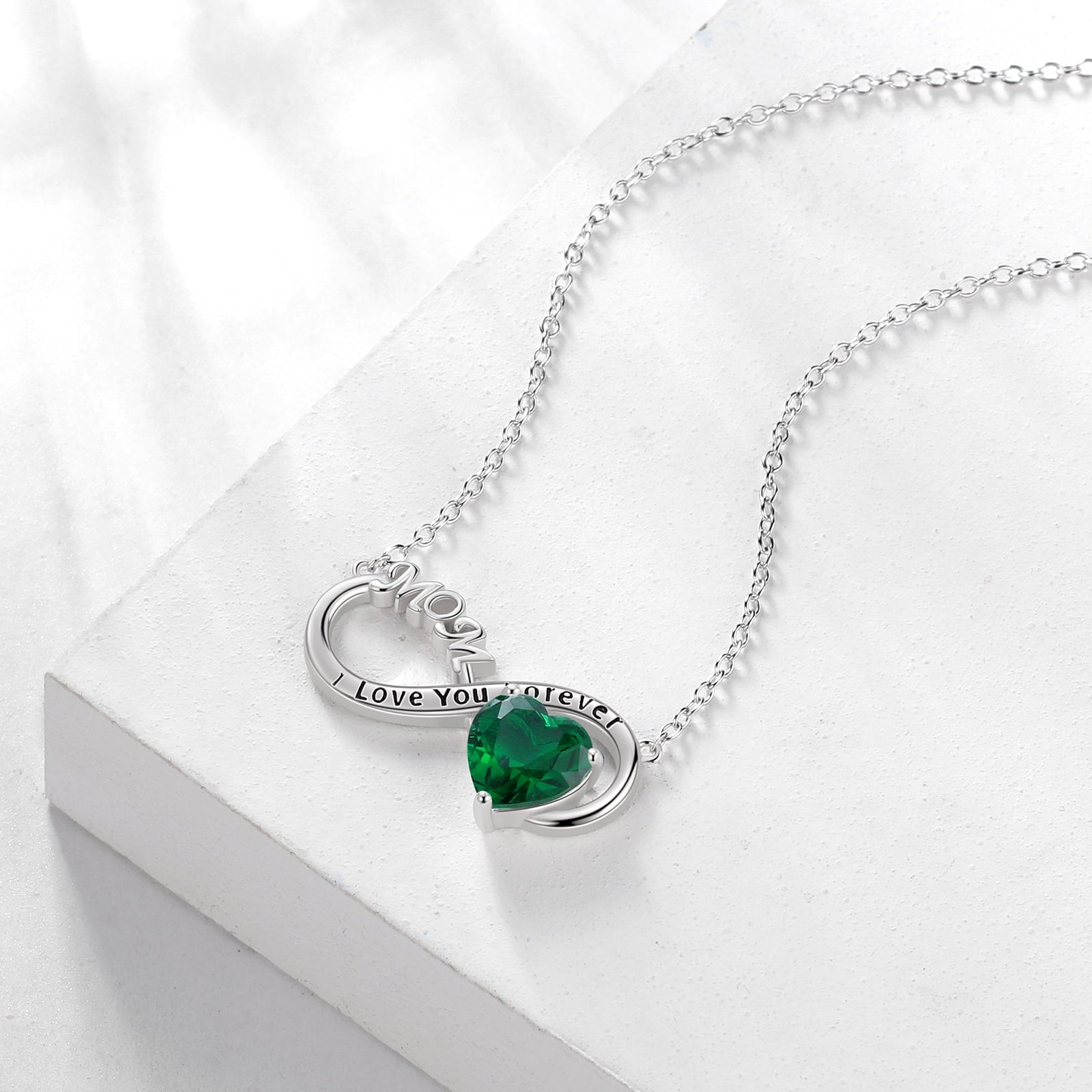 Women Infinity Heart Necklace for Mom May Birthstone Necklace Emerald Green Pendant 925 Sterling Silver Jewelry Birthday Mother's Day Gifts - Aurora Tears