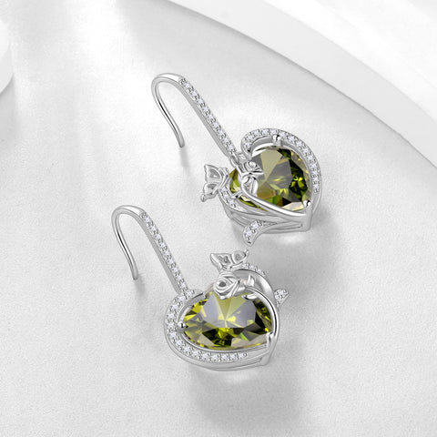 Women August Birthstone Drop Earrings Heart Peridot Butterfly Rose Jewelry Hook 925 Sterling Silver Earring Mother Valentine's Day Gifts - Aurora Tears