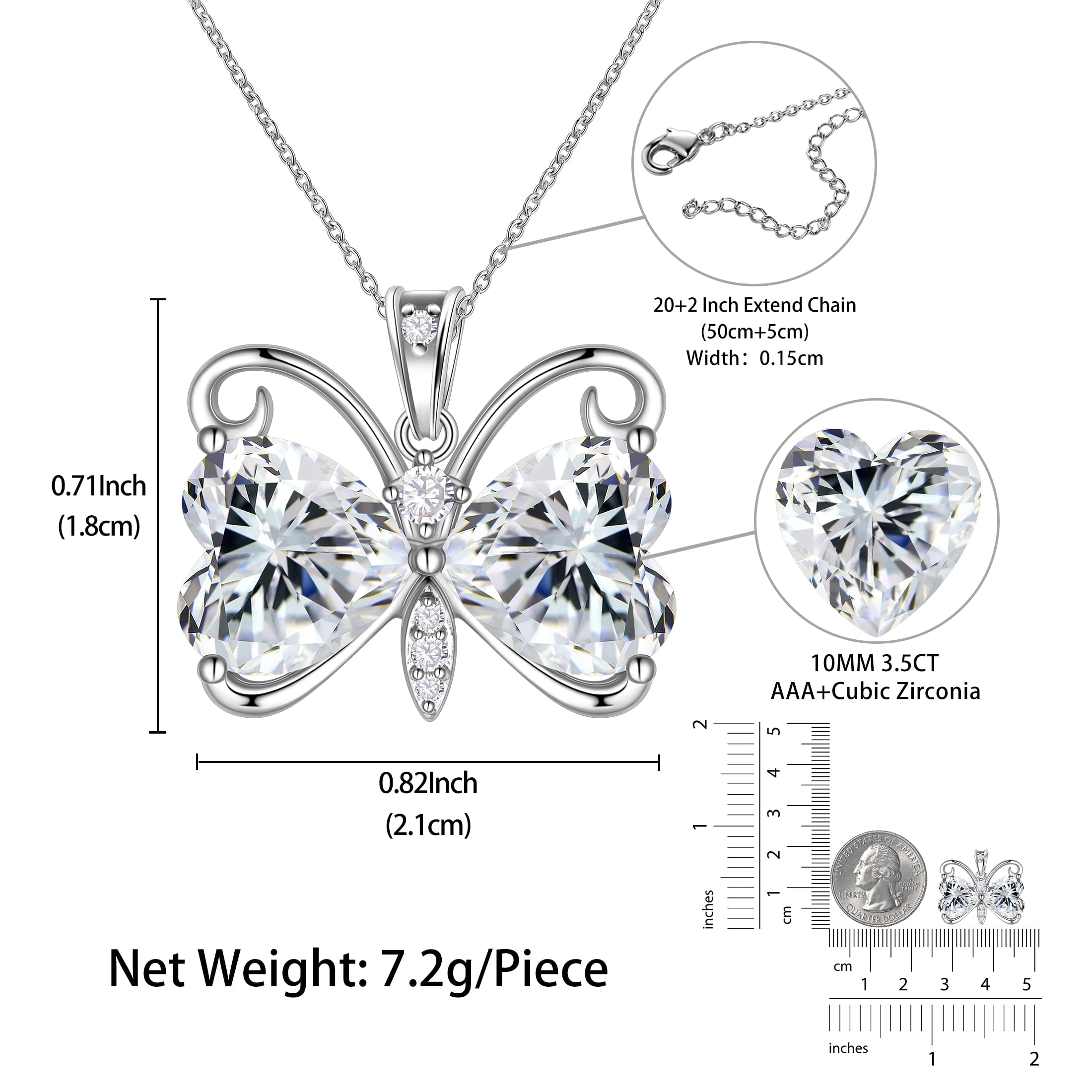 Women White Butterfly Necklace Heart April Birthstone Necklace Diamond Crystal Pendant Charm Jewelry Wife Mother Birthday Valentine's Day Gift - Aurora Tears