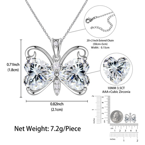 Women White Butterfly Necklace Heart April Birthstone Necklace Diamond Crystal Pendant Charm Jewelry Wife Mother Birthday Valentine's Day Gift - Aurora Tears