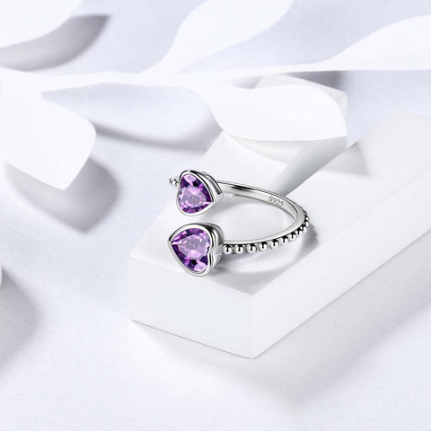 Birthstone Febbraio Ametista Amore Cuori Anello Gioielli Donna Ragazza Regalo di compleanno