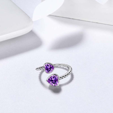 Birthstone Febbraio Ametista Amore Cuori Anello Gioielli Donna Ragazza Regalo di compleanno