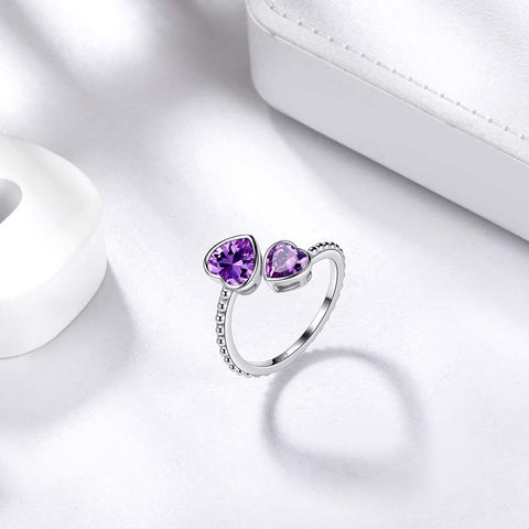 Birthstone Febbraio Ametista Amore Cuori Anello Gioielli Donna Ragazza Regalo di compleanno
