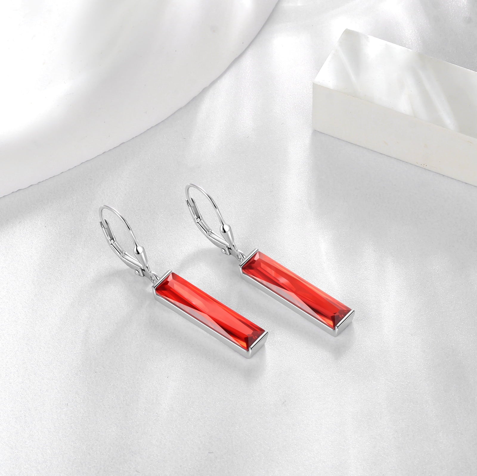 Women Dangle Earrings Red Garnet January Birthstone Earrings 925 Sterling Silver Leverback Rectangle Jewelry Christmas Birthday Valentine Gift - Aurora Tears