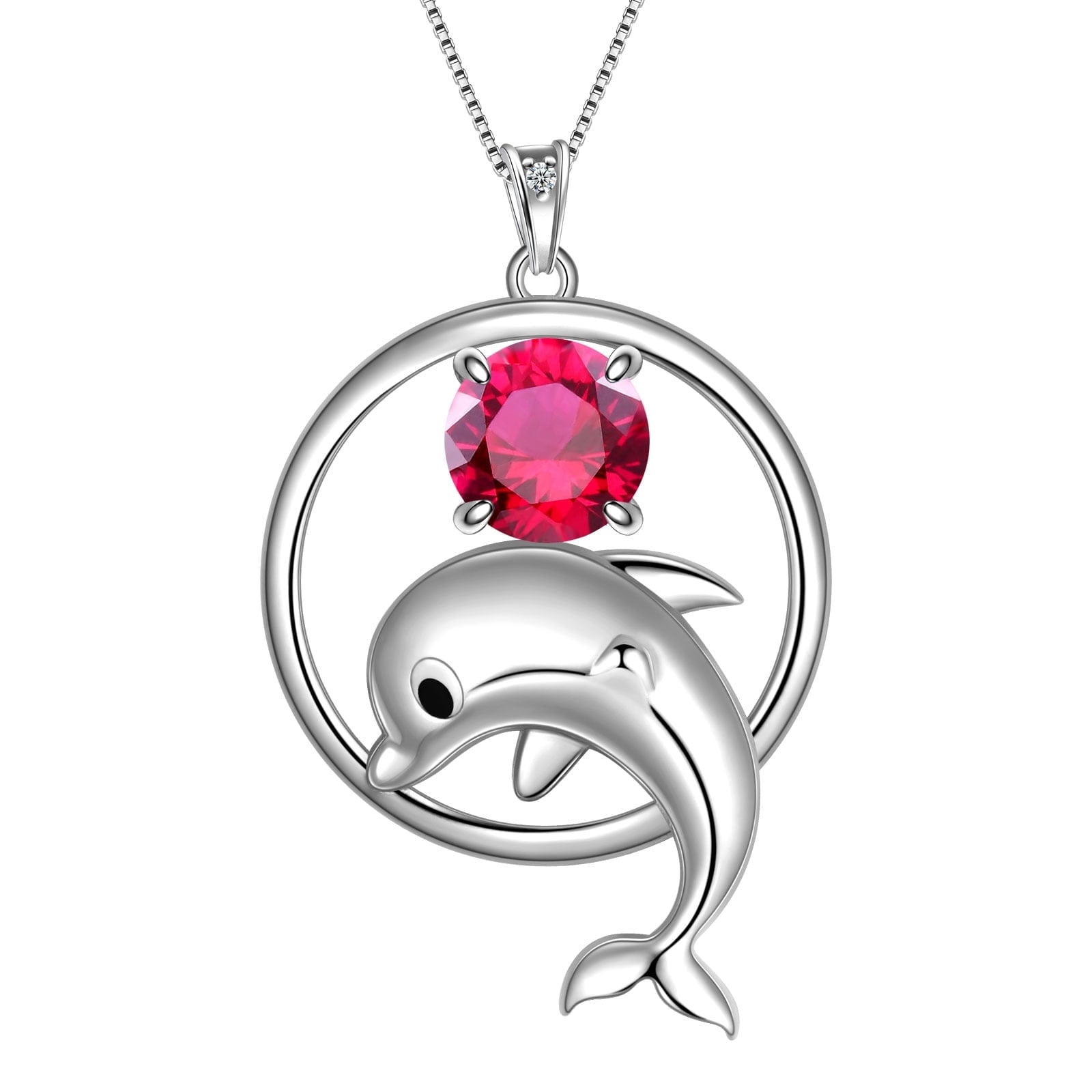 Juwaliy 925 Sterling Silver Cute Dolphin Necklace for Women Birthstone Pendant Sea Animal Jewelry Gifts - Aurora Tears