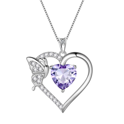 Heart Necklace Birthstone Butterfly Pendant Sterling Silver Jewelry Women Girls Birthday Gifts