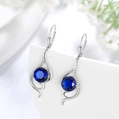 Women Blue Sapphire Dangle Earrings September Birthstone Sterling Silver Earring Leverback Tail Jewelry Mom Christmas Birthday Valentines Mothers Day Gift for Her - Aurora Tears